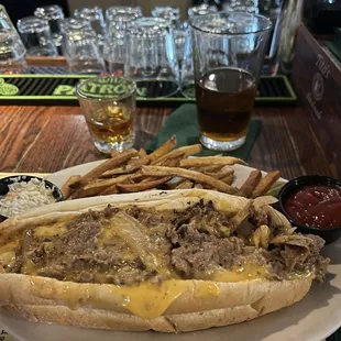 Philly with mushrooms, Jameson and Vienna Lager. Outstanding meal!