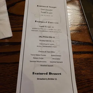 a menu on a table