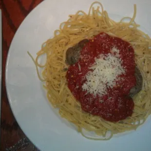 Linguini with homemade meatballs.