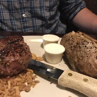Medium Rare Sirloin Steak Dinner and Baked Potato ($13.99)
