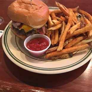 a hamburger and fries