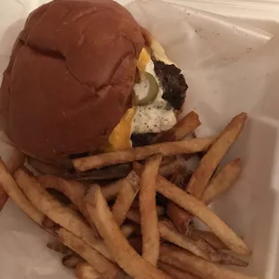 a burger and french fries
