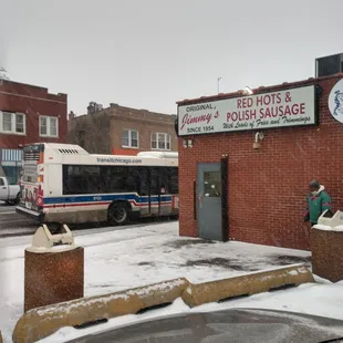 The front of restaurant or hot dog stand