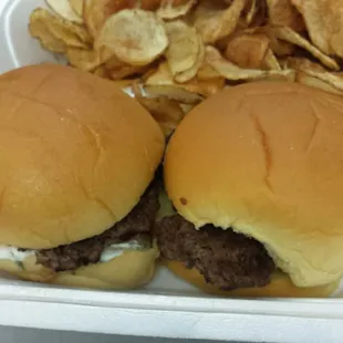 Plain Jane and half baked sliders with home made chips