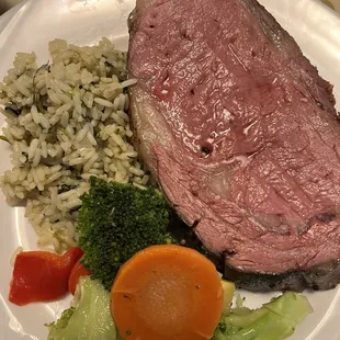 Kansas City Prime Rib with rice and veggies (not entire amount of sides shown)