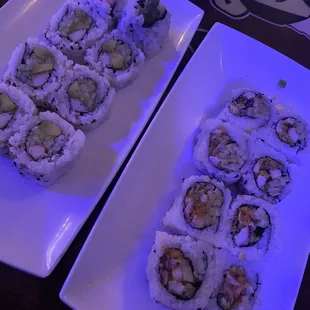 California roll (left) and spicy octopus roll (right)