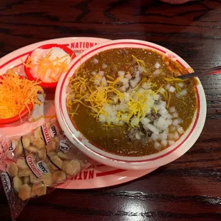 a bowl of chili and beans