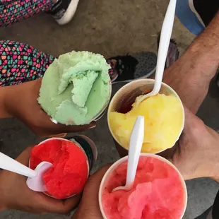 Mint chocolate chip, pineapple, strawberry lemonade, cotton candy.