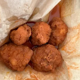 Chicken wings that look like soggy mush balls. I am not sure they were chicken meat either (one bite and spit that out).