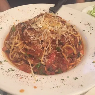Huge meatballs with spaghetti. Great deal and delicious!