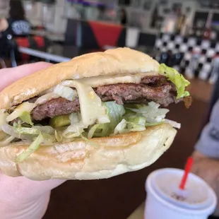 4 inch double with pepper Jack. Perfect size. Follow me on IG @denjeneats