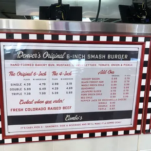 Burger menu with add on options