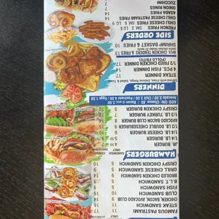 Burgers sandwich dinners side orders