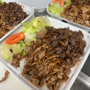 Combo teriyaki plates. (beef and chicken, includes salad)