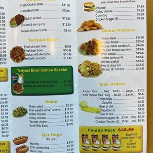 Jim&apos;s to go menu for teriyaki and dinner plates
