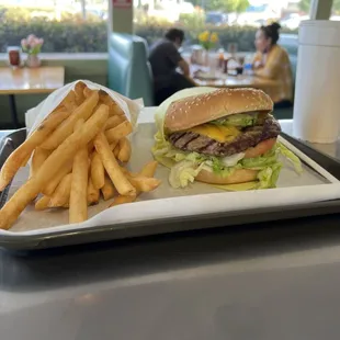 Avocado Cheeseburger special, includes medium fries and drink.