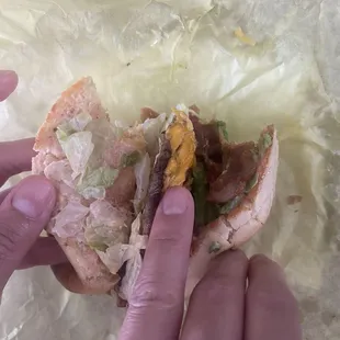 A burger patty thinner than an index finger...ridiculous!