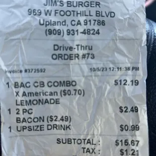 Bacon cheeseburger combo