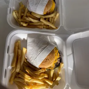2 Triple Cheeseburgers and Fries