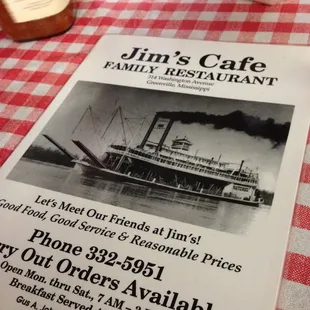 the menu for the restaurant