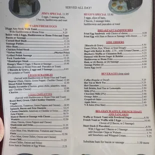 Breakfast menu
