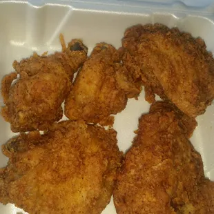 fried chicken in a styrofoam container