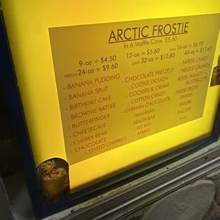 Arctic frostie menu