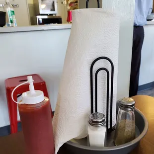 a paper towel and condiments