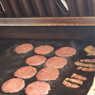 Burger patties and bacon