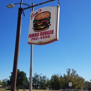 a sign for jim's jumbo burger
