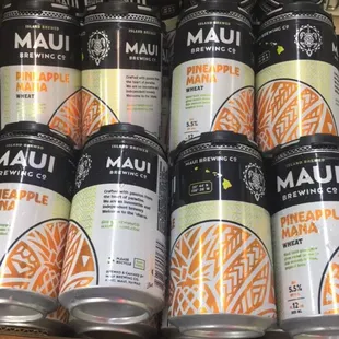 a display of cans of beer