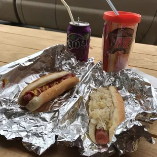 a hot dog and a drink