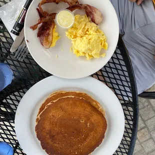 Pancakes, eggs,