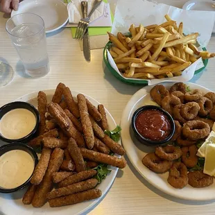 Nothing but fried food appetizers for TGIF.  Fried Calamari, fries, Mozzarella Sticks