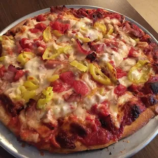 Chicken, bacon, hot peppers, &amp; tomatoes.