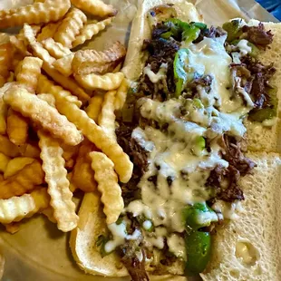 Philly Cheese Steak Sub and Fries