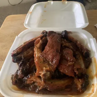 Boney box a variety of meats..