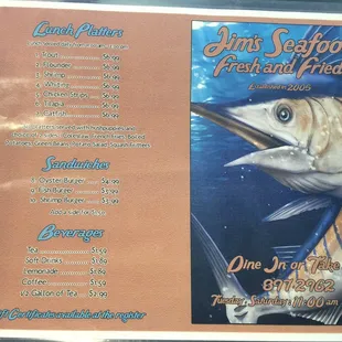 Front of the menu