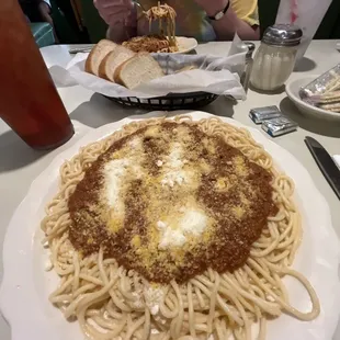 Spaghetti with Jim&apos;s famous meat sauce!!!
