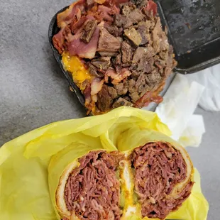 Small DUI fries, Pastrami sandwich. Looks good but doesn&apos;t taste good.