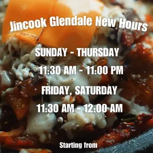 Jincook Glendale New Hours  as of May 3rd, 2024