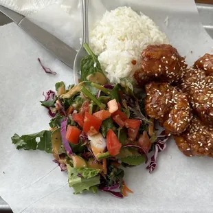 Small boneless chicken with rice and ginger salad