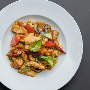 &quot;La-Jo-Gi&quot; - a classic Chinese stir-fry dish made with Korean-style Sichuan Chicken, bamboo shoots, vegetables and tobanjan.