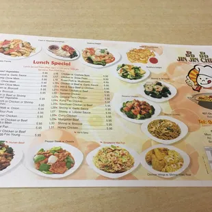 the menu of the restaurant