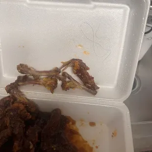 Bought an order of honey wings and while eating felt string in my mouth which turns out to be long black hair