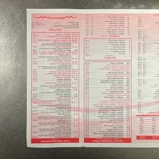 menu