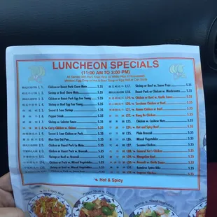 a menu for lunch specials