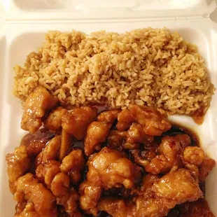 Orange chicken with plain fried rice