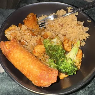Chicken broccoli, Sesame Chicken, fried rice, egg roll