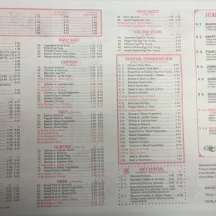 the menu of the restaurant